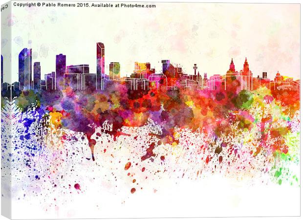Liverpool skyline in watercolor background Canvas Print by Pablo Romero