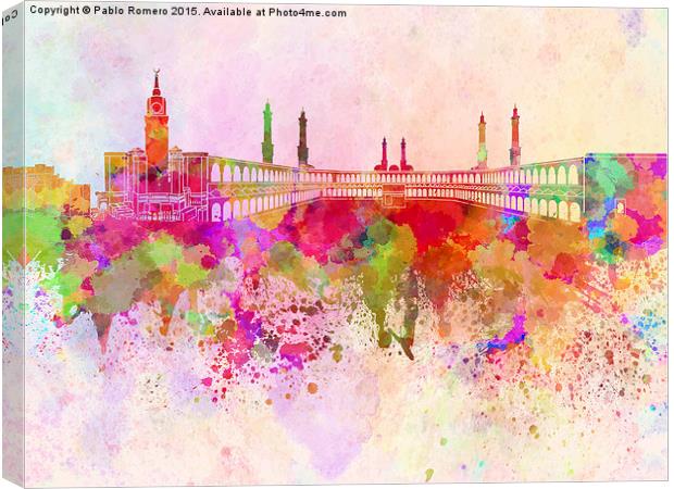 Mecca skyline in watercolor background Canvas Print by Pablo Romero
