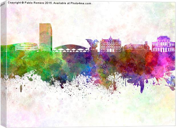 Ljubljana skyline in watercolor background Canvas Print by Pablo Romero