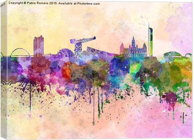 Glasgow skyline in watercolor background Canvas Print by Pablo Romero