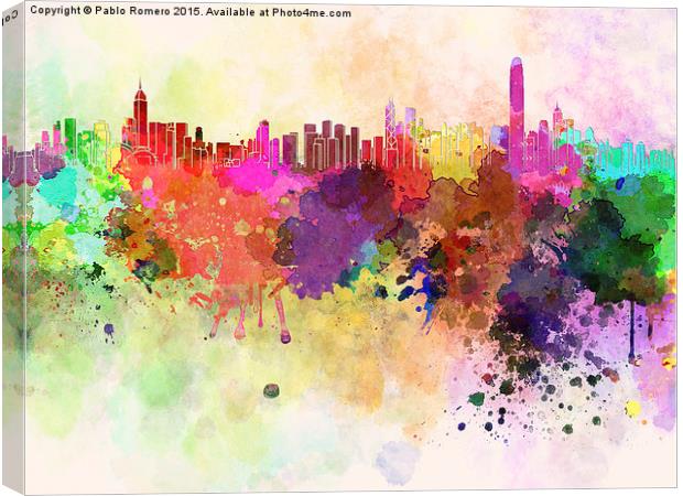 Hong Kong skyline in watercolor background Canvas Print by Pablo Romero
