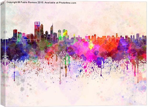 Perth skyline in watercolor background Canvas Print by Pablo Romero