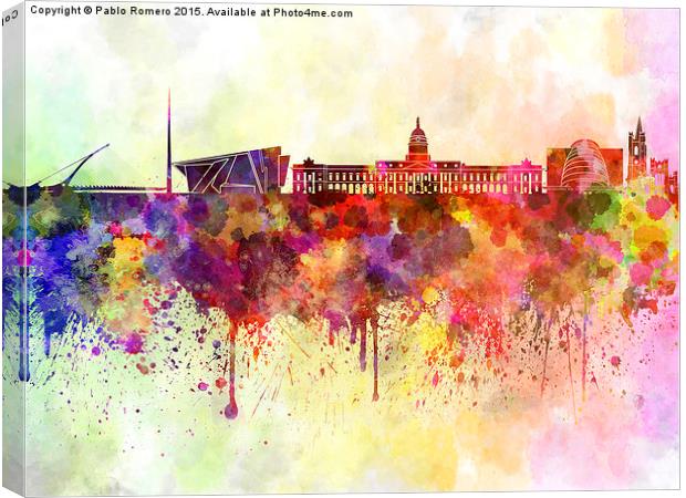 Dublin skyline in watercolor background Canvas Print by Pablo Romero