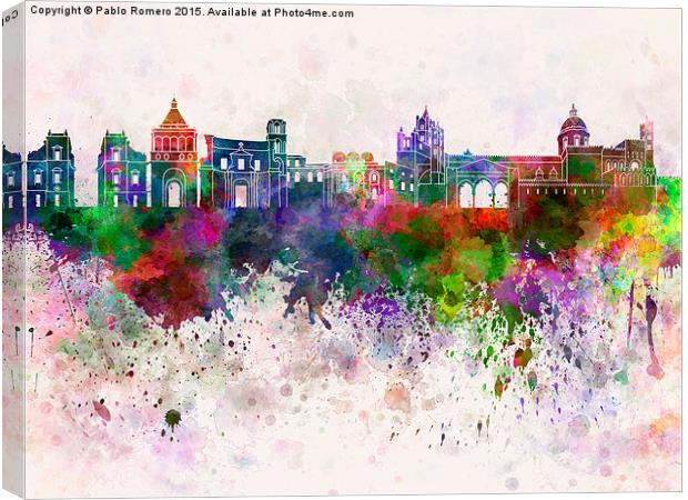 Palermo skyline in watercolor background Canvas Print by Pablo Romero