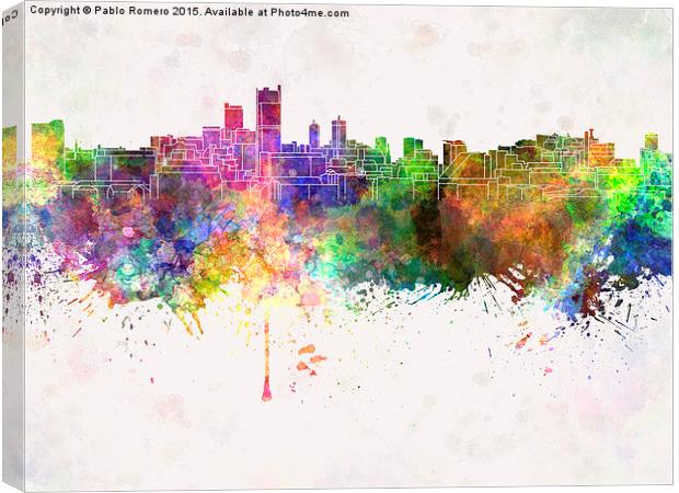 Leeds skyline in watercolor background Canvas Print by Pablo Romero