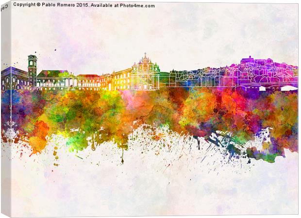 Coimbra skyline in watercolor background Canvas Print by Pablo Romero