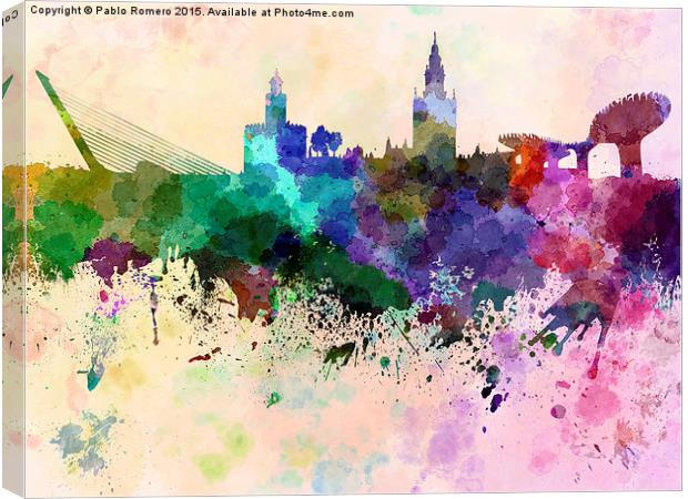 Seville skyline in watercolor background Canvas Print by Pablo Romero