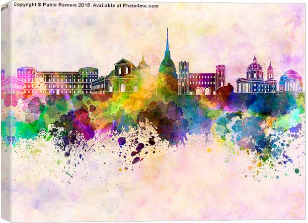 Turin skyline in watercolor background Canvas Print by Pablo Romero