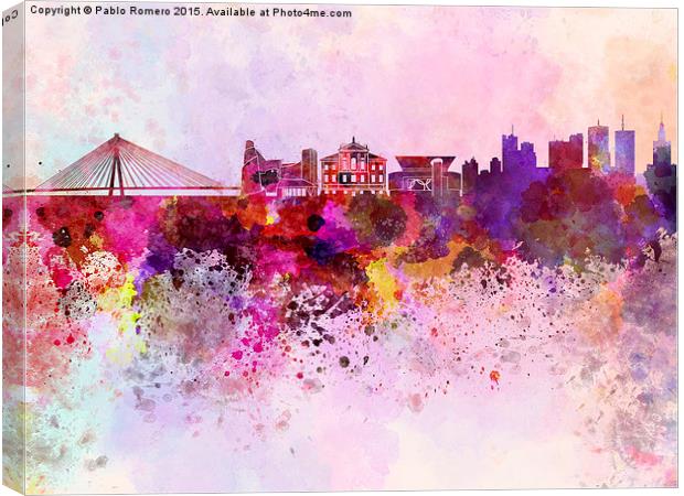 Warsaw skyline in watercolor background Canvas Print by Pablo Romero