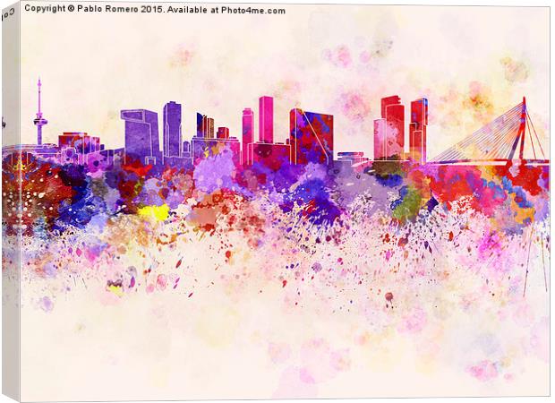 Rotterdam skyline in watercolor background Canvas Print by Pablo Romero