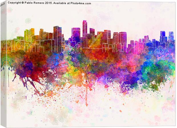 Mexico City skyline in watercolor background Canvas Print by Pablo Romero