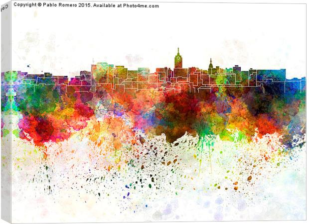 Lansing skyline in watercolor background Canvas Print by Pablo Romero