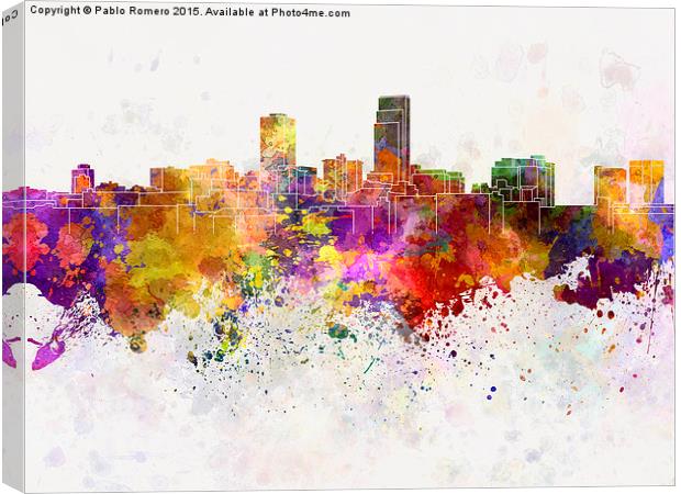 Omaha skyline in watercolor background Canvas Print by Pablo Romero