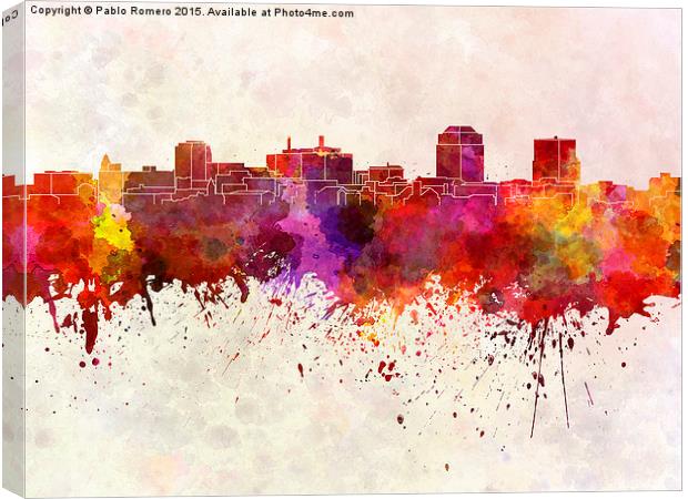 Colorado Springs skyline in watercolor background Canvas Print by Pablo Romero