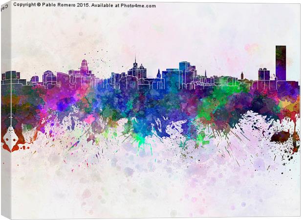Buffalo skyline in watercolor background Canvas Print by Pablo Romero