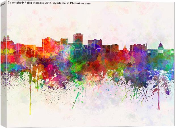 Jackson skyline in watercolor background Canvas Print by Pablo Romero