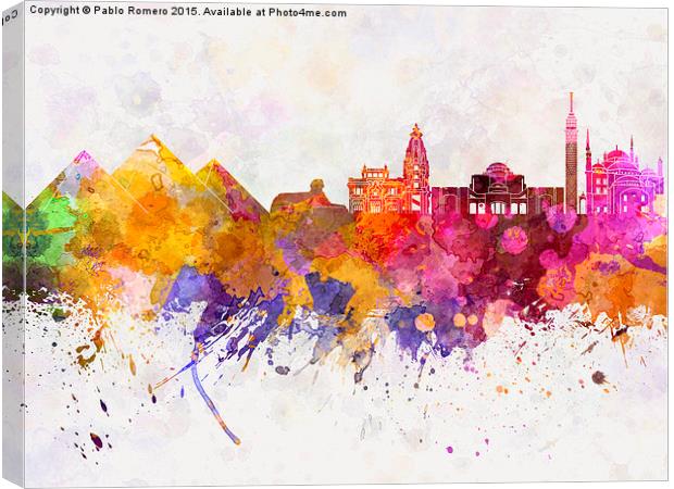Cairo skyline in watercolor background Canvas Print by Pablo Romero