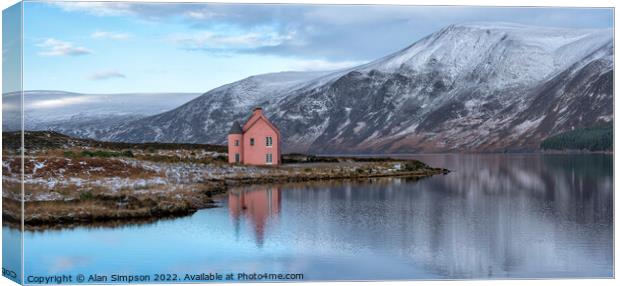 Loch Glass Pink House Panorama Canvas Print by Alan Simpson
