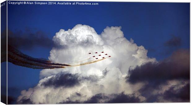 Red Arrows at Cromer into the Clouds Canvas Print by Alan Simpson