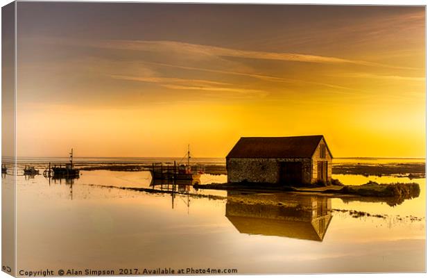 Thornham Harbour Sunrise Canvas Print by Alan Simpson