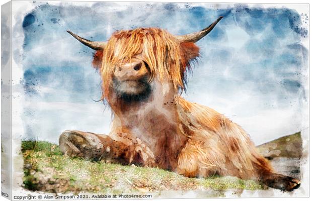Highland Cow (painting) Canvas Print by Alan Simpson