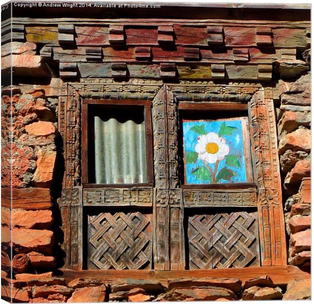  Gompa Window, Thare, Nepal Canvas Print by Andrew Wright