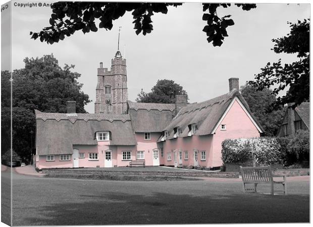 Pink Cottages, Cavendish, Suffolk Canvas Print by Andrew Wright