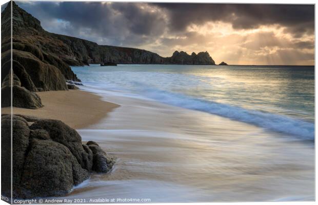 Shaft of light (Porthcurno Beach) Canvas Print by Andrew Ray