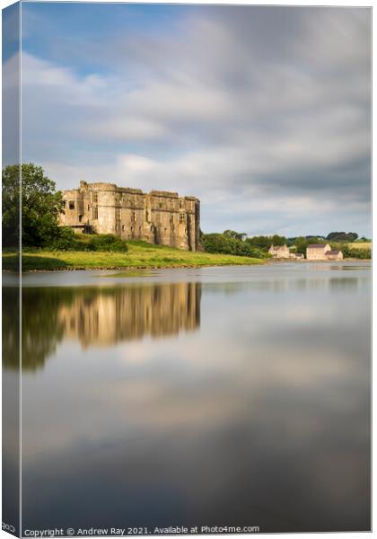 Cloud reflections (Carew Castle) Canvas Print by Andrew Ray