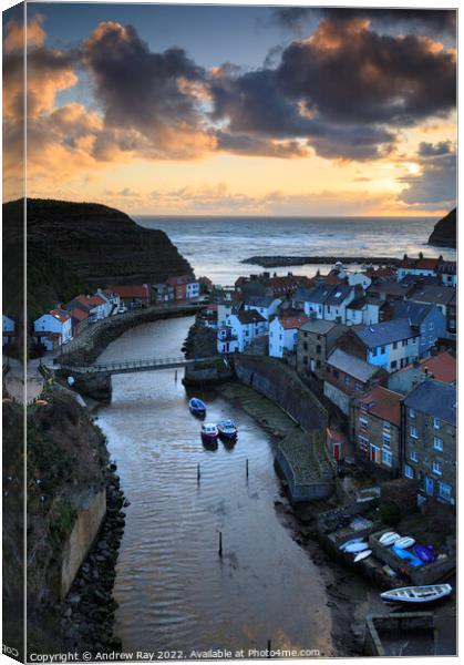 Sunrise at Staithes Canvas Print by Andrew Ray