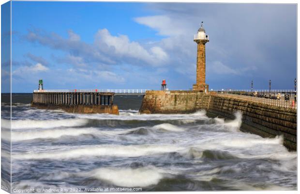 Incoming waves at Whitby Canvas Print by Andrew Ray