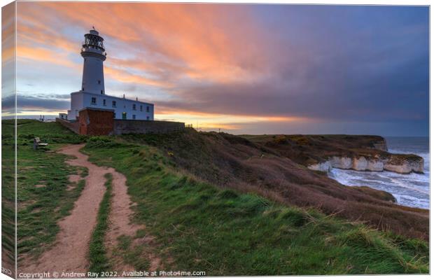 Sunset over Flamborough Head Lighthouse Canvas Print by Andrew Ray