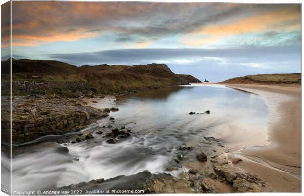Waterfall at sunrise (Broad Haven South) Canvas Print by Andrew Ray