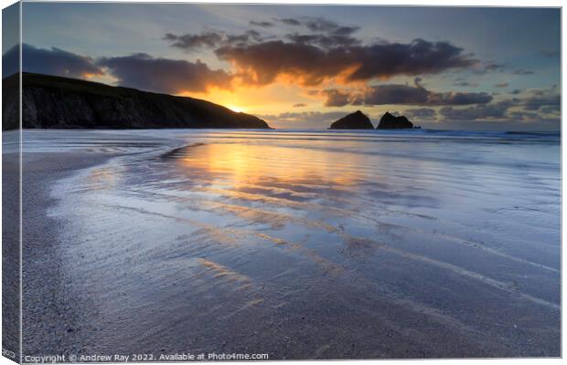 Beach reflections (Holywell Bay)  Canvas Print by Andrew Ray