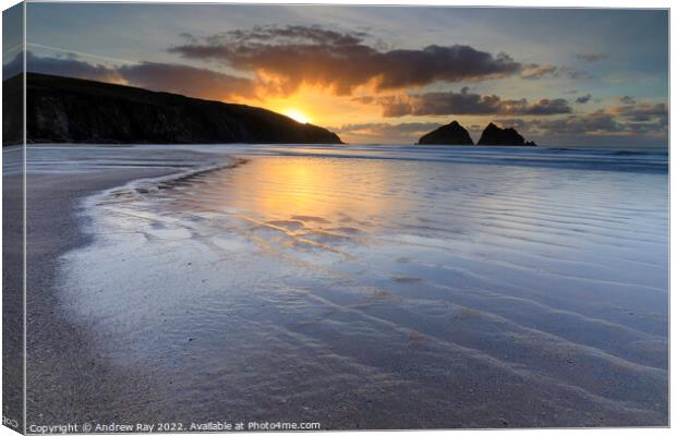 Sand ripples at sunset (Holywell Bay)  Canvas Print by Andrew Ray