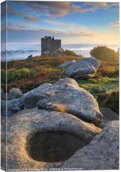 Early morning at Carn Brea Castle Canvas Print by Andrew Ray