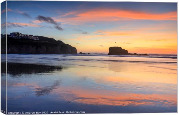 Sunset reflected (Perranporth) Canvas Print by Andrew Ray