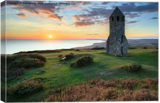 Setting sun at St Catherine's Oratory Canvas Print by Andrew Ray