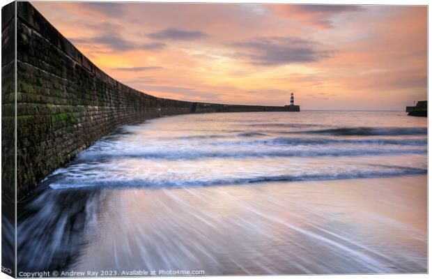 Waves at sunrise (Seaham) Canvas Print by Andrew Ray