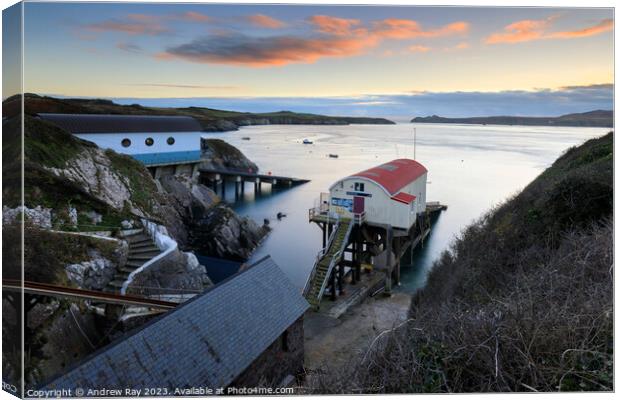 Sunset over St David's RNLI Stations Canvas Print by Andrew Ray