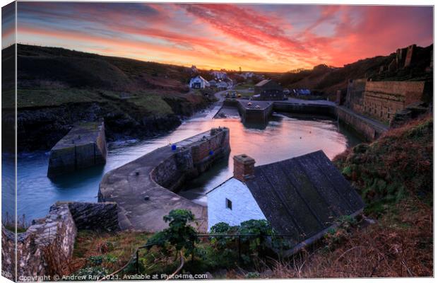 Sunrise over Porthgain Harbour  Canvas Print by Andrew Ray