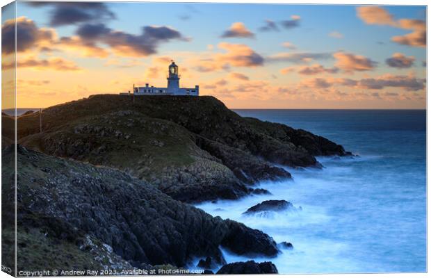 Strumble Head Lighthouse at sunset Canvas Print by Andrew Ray