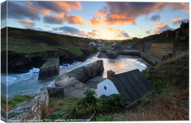 Sunrise over Porthgain Canvas Print by Andrew Ray