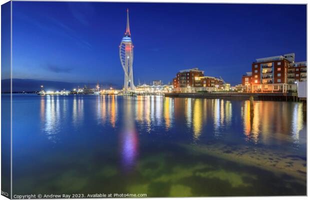 Spinnaker Tower during twilight  Canvas Print by Andrew Ray