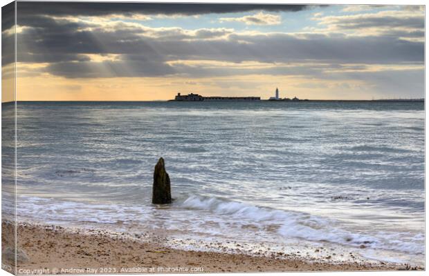Shafts of light over Hurst Point  Canvas Print by Andrew Ray