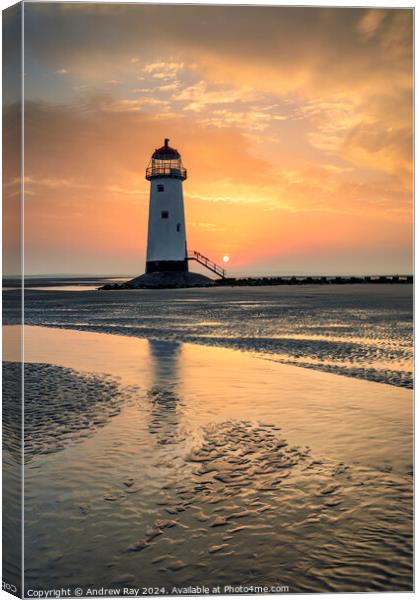 Talacre Lighthouse at sunrise Canvas Print by Andrew Ray