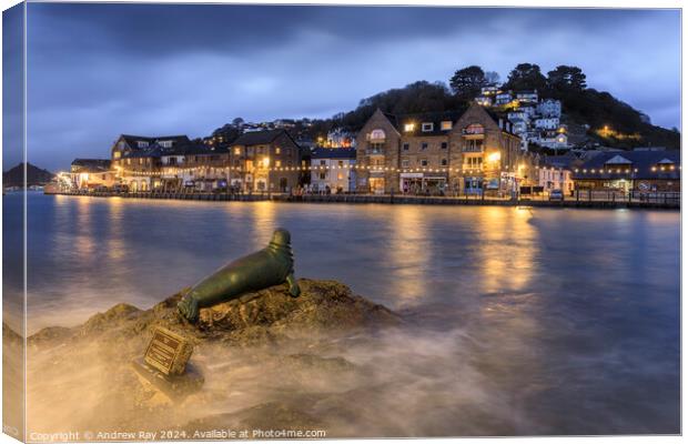 Seal statue at Looe  Canvas Print by Andrew Ray