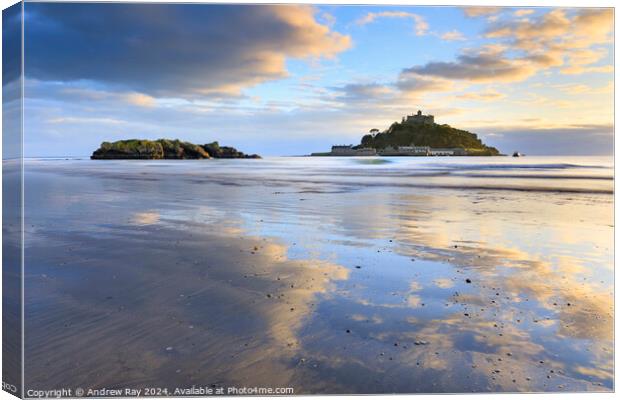 Marazion Beach Reflections  Canvas Print by Andrew Ray