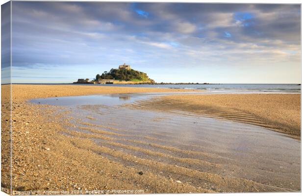 Sand patterns at St Michael's Mount  Canvas Print by Andrew Ray
