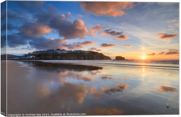Setting sun at Perranporth  Canvas Print by Andrew Ray